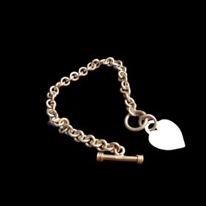 Sterling Silver Charm Chain Bracelet Heart Pendant
